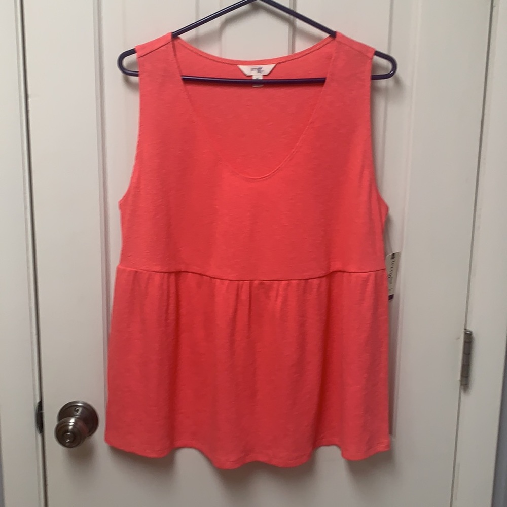 0X (14W) TERRA & SKY Solid Coral Peplum Tank with Scoop Neck NWT